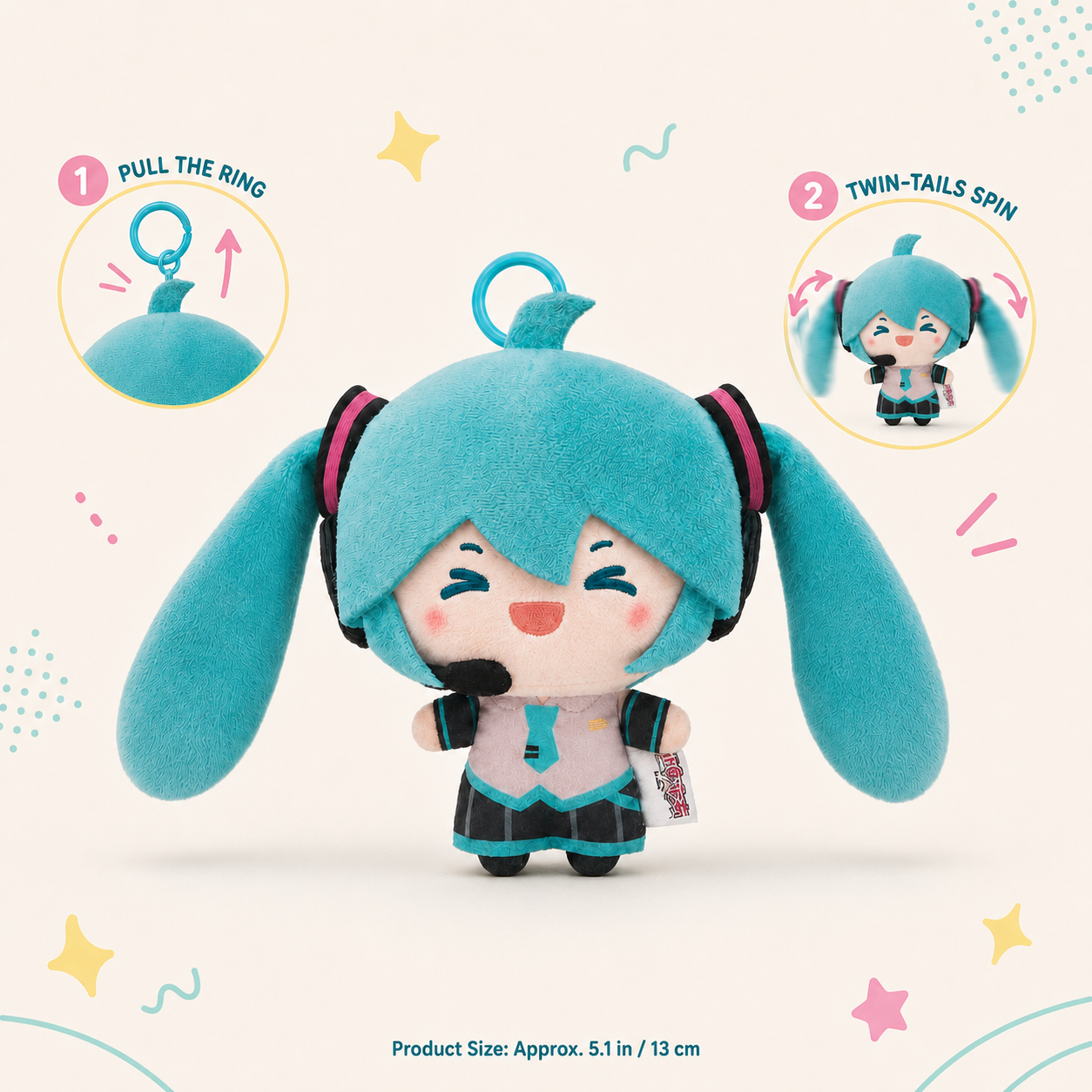 Hatsune Miku - Ponytail Shake Plush, Pendant, Keychain, Backpack Accessory