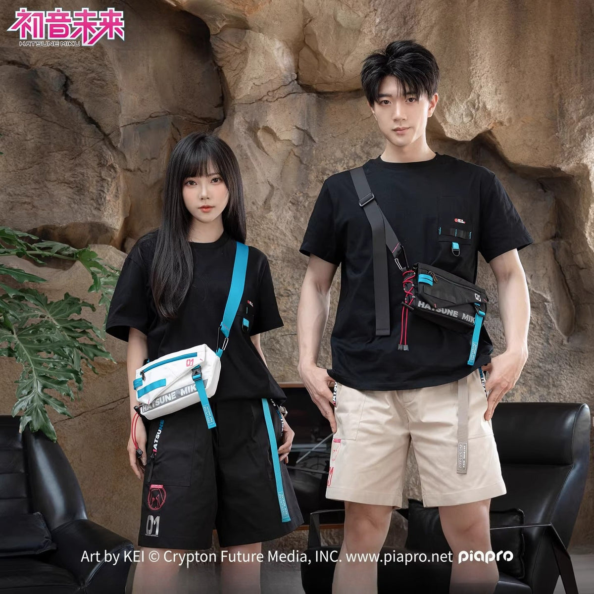 Black color worn at right; light color shown for styling comparison only