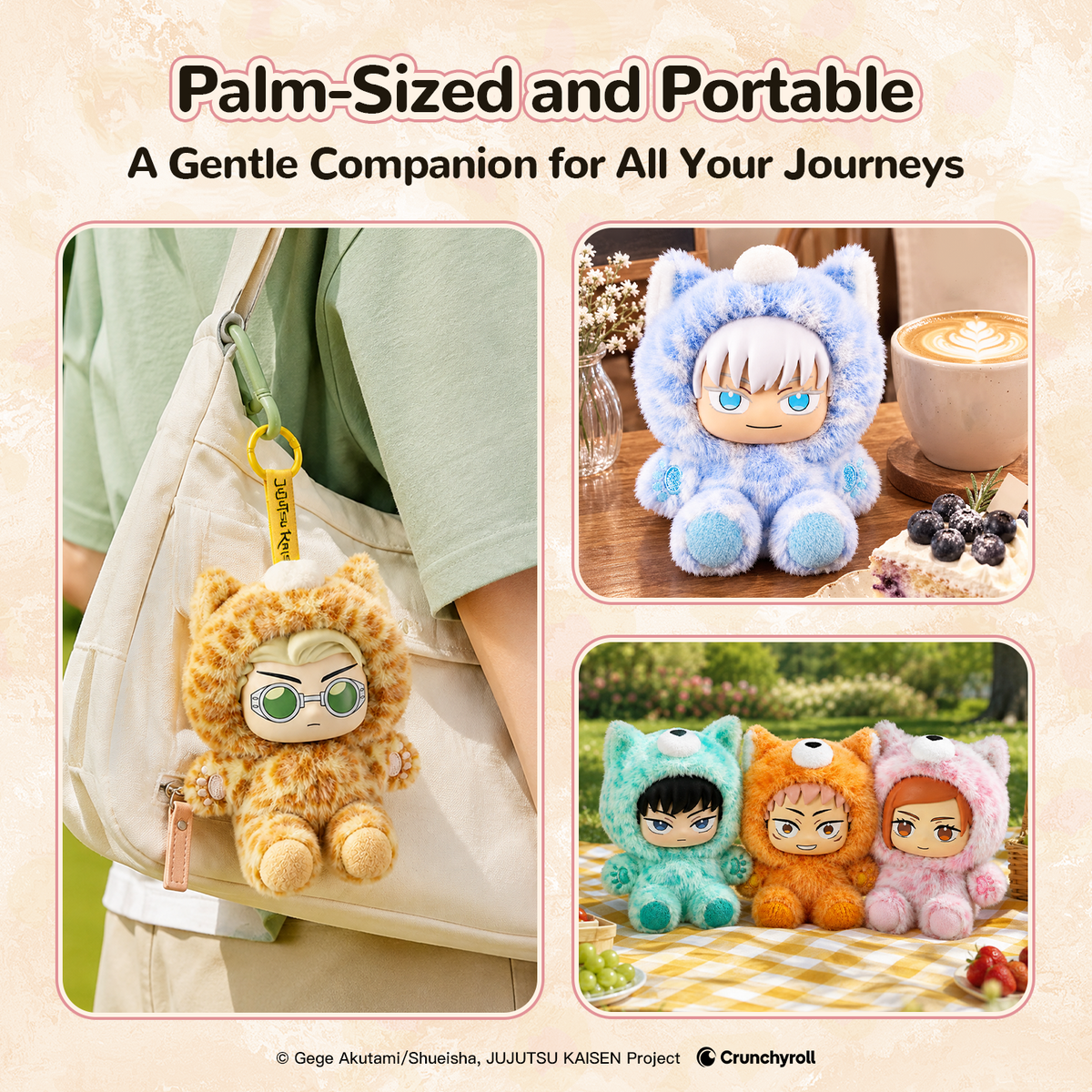 Chibi Beast keychains displayed on a bag and table; lifestyle props are not included.