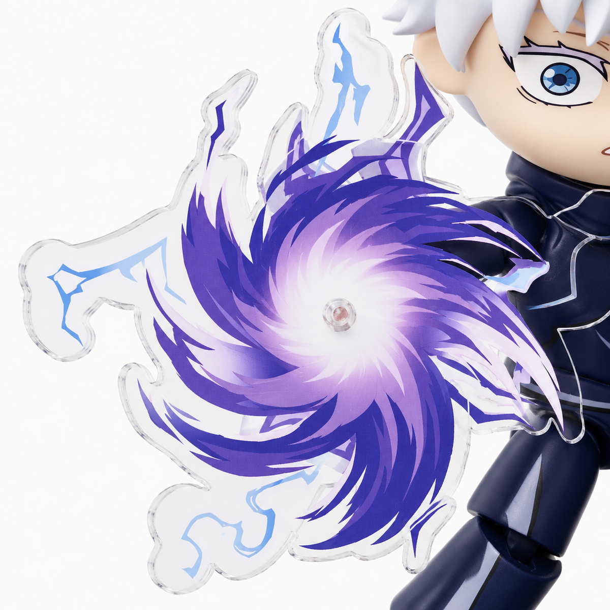 Close-up of the transparent acrylic purple Cursed Energy effect accessory