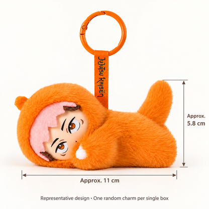 Representative Yuji Itadori plush body approximately 11 cm long and 5.8 cm high, excluding ring; one random charm per single box