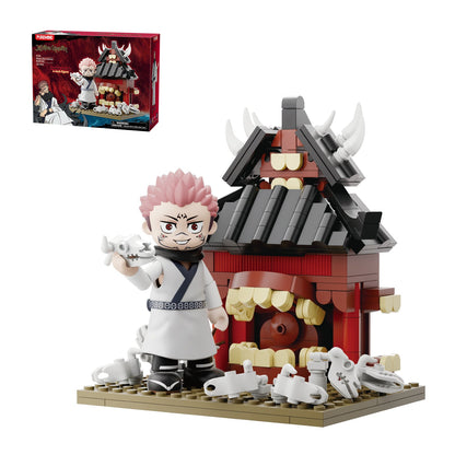 PUREMIND Jujutsu Kaisen Malevolent Shrine 2732 building set with Sukuna and its retail box; assembly required.