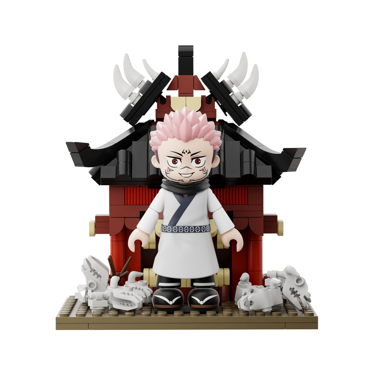 Front view of the assembled PUREMIND Malevolent Shrine with Ryomen Sukuna in a standing pose.