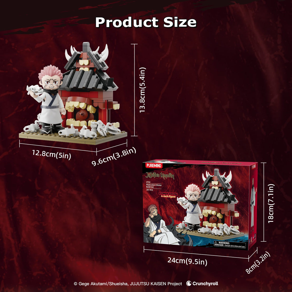 Manufacturer size guide for the 12.8 x 13.8 x 9.6 cm model and 24 x 18 x 8 cm retail box.